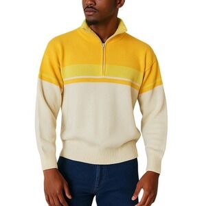 SUBELLE 60s Yellow White Half Zip Sweater Pullover Knit Retro ski L‎